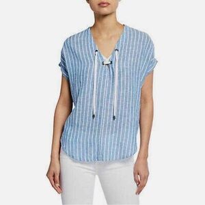 Rails Womens XS Jeri Lace Up Shirt Top Blue White St. Germain Stripe Linen Rayon